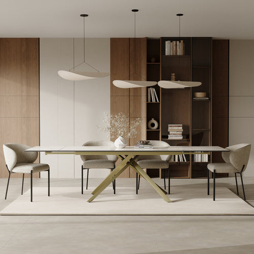 Sia Home - Uitschuifbare tafels GINKO  - Keramiek - Carrara wit en goud - 180cm