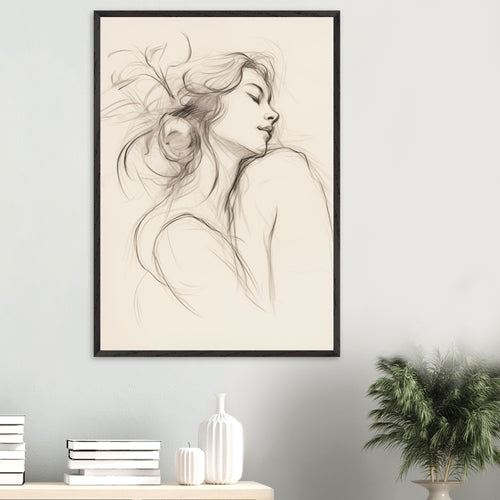 Artfulprints Poster met Lijst Abstract - Whispers of her   - 70x100 cm - Zwart / Wit
