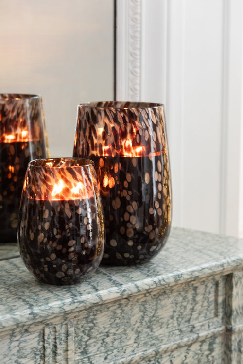 J-Line geurkaars Mia - Leather & Leaves - glas - zwart/mix - large - 230U