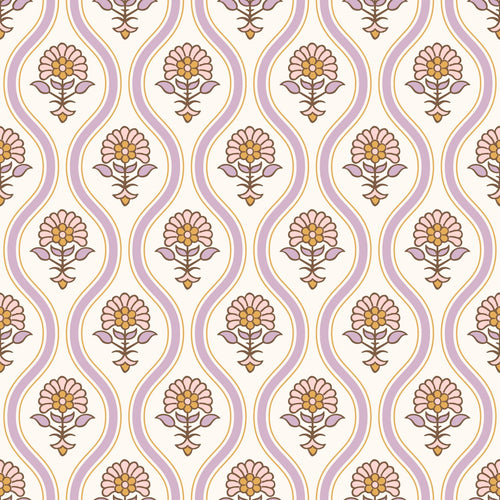 ESTAhome behang vintage bloemen lila paars en roze - 50 x 900 cm - 131740