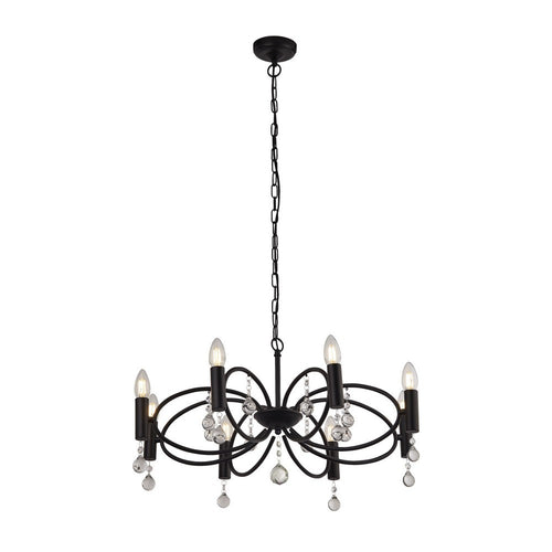 Searchlight INFINITY - Hanglamp met 8 lichtpunten - zwart met kristalglas