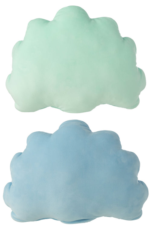 J-Line kussen voor kinderen - polyester - blauw/muntgroen - set van 2