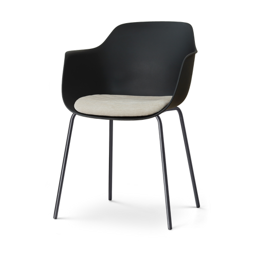 Nolon Nora-Liz eetkamerstoel zwart met naturelbeige zitkussen - zwart onderstel