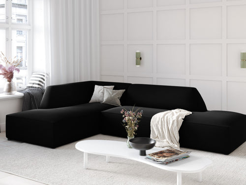 Micadoni linker hoekbank Ruby 4-zits, flueel, zwart - 180x273x69cm