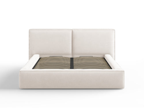 Cosmopolitan Design Opbergbed met dubbel hoofdbord Arendal 160x200cm, structurele stof, lichtbeige - 228x214x97.5cm
