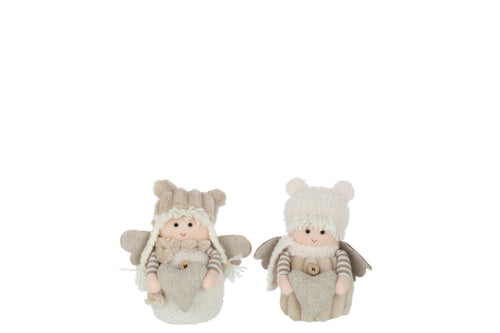 J-Line figuur Jongen En Meisje - textiel - wit/beige - small - 2 stuks