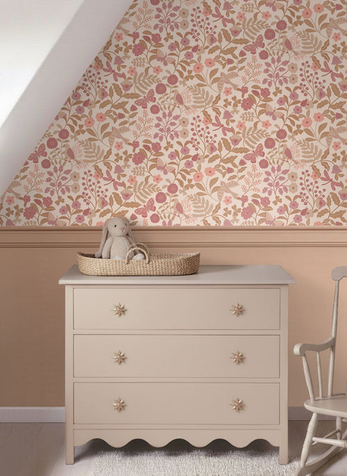 ESTAhome behang bloemen en vogels roze - 50 x 900 cm - 132230