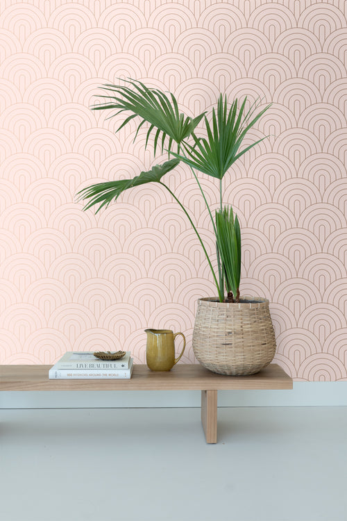 ESTAhome behang art deco bogen zacht roze en roségoud - 53 cm x 10.05 m - 139217