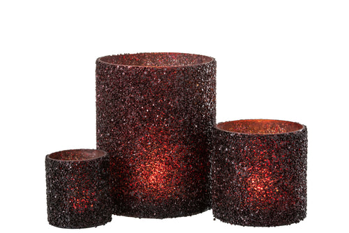 J-Line windlicht Glitter - glas - bordeaux - large - vtwonen shop