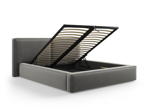 Micadoni Opbergbed met hoofdeinde Jodie 160x200cm, flueel, lichtgrijs - 228x214x108cm