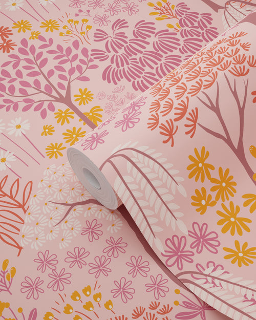 ESTAhome behang bomen en bloemen roze, paars en oranje - 50 x 900 cm - 131188 - vtwonen shop