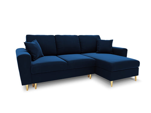 Cosmopolitan Design Omkeerbare converteerbare hoekbank met opbergdoos Kyoto 4-zits, flueel koningsblauw - 145x241x88cm