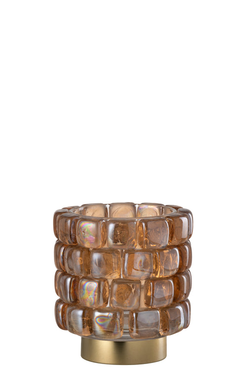 J-Line theelichthouder Vierkant Mozaiek - glas - cognac  - small