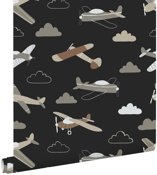 ESTAhome behang vliegtuigen zwart en bruin - 50 x 900 cm - 139805 - vtwonen shop