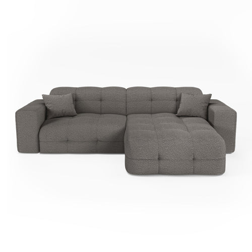 Premium Interiors - Rechthoekige hoekbank COCOON - bouclé-stof grafietgrijs 230cm