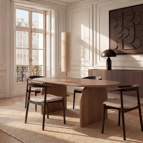 Premium Interiors - Uitschuifbare eettafel BRIA - multiplex licht walnoot 220cm