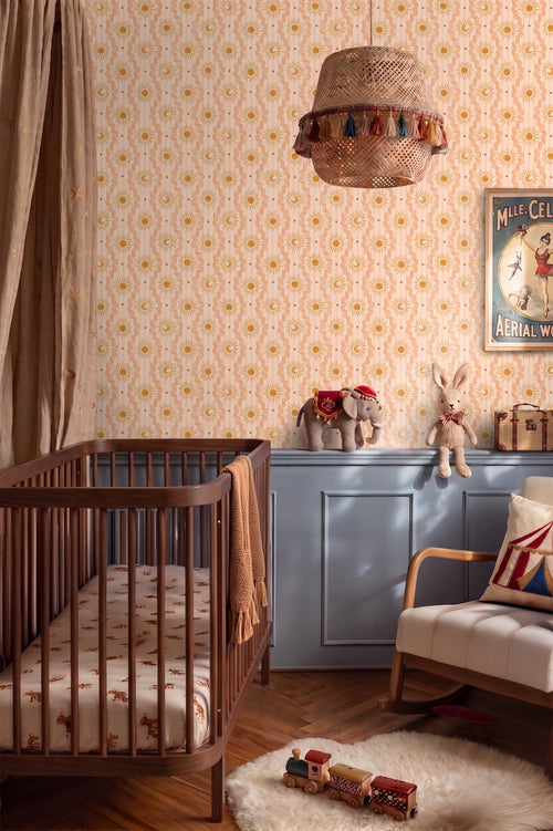 ESTAhome behang retro ornamenten roze, oranje en geel - 50 x 900 cm - 131715