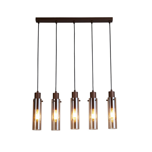 Searchlight Sweden II 5 lichtbalk plafond hanglamp mokka metaal & amber glas