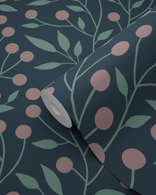 ESTAhome behang bloemmotief donkerblauw en roze - 50 x 900 cm - 139594