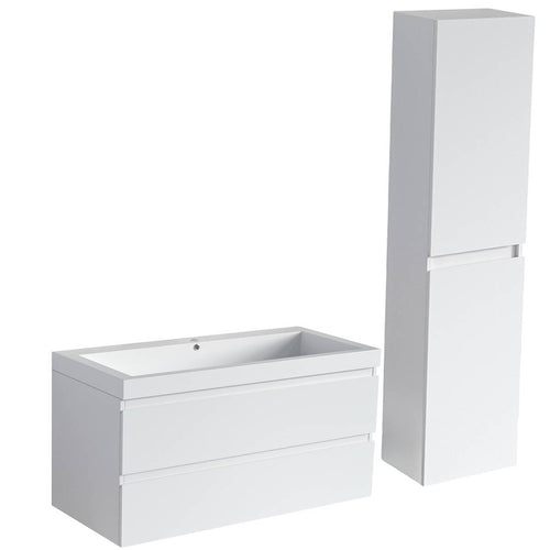 LOMAZOO badmeubelset Avalon - met hoge kast - glanzend wit - 100 cm