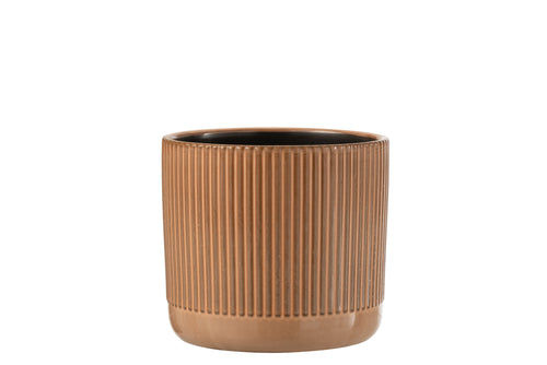 J-Line bloempot Lijn - keramiek - oranje/beige - large - Ø 17.5 cm