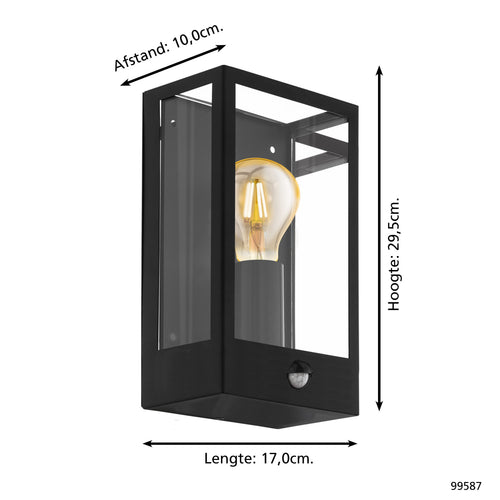 EGLO wandlamp buiten Alamonte - e27 - 29,5 cm - zwart - sensor
