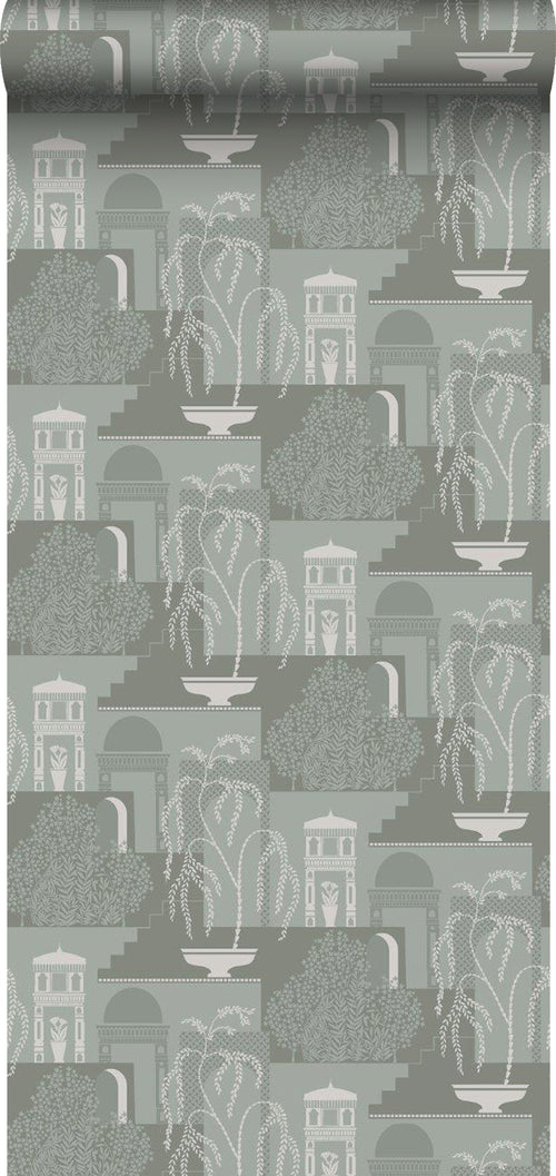 Borastapeter behang mediterrane huisjes groen - 53 cm x 10.05 m - 660853