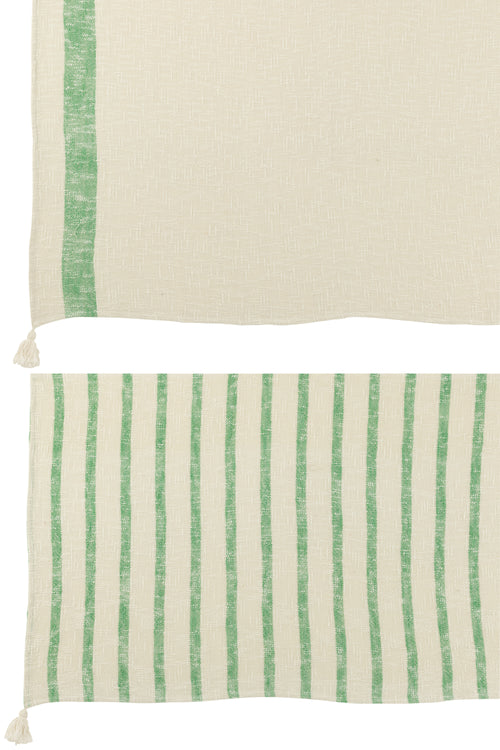 J-Line plaid Strepen + Kwasten - katoen - wit/groen -  2 stuks - vtwonen shop