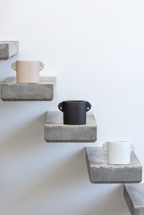 J-Line bloempot Renaissance - keramiek - zwart - 2 stuks - Ø 8.5 cm