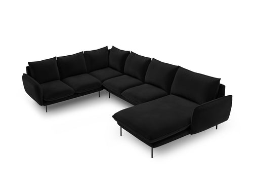 Cosmopolitan Design Panoramische hoekbank links Vienna 7-zits, flueel, zwart - 235x330x95cm