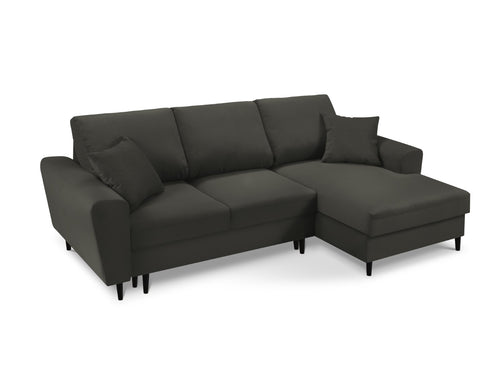 Cosmopolitan Design Converteerbare hoekbank rechts met opbergdoos Kyoto 4-zits, ribfluwelen, zwart - 145x241x88cm
