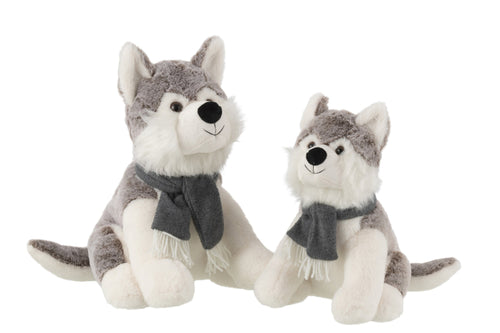 J-Line knuffel Husky + Sjaal - polyester - grijs - large