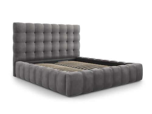 Cosmopolitan Design Opbergbed met hoofdeinde Bali 160x200cm, flueel, grijs - 230x185x125cm