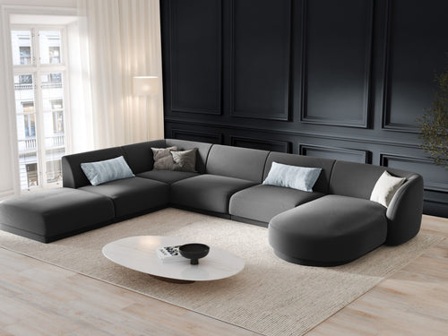 Micadoni Panoramische hoekbank links Miley 6-zits, flueel, grijs - 255x330x70cm