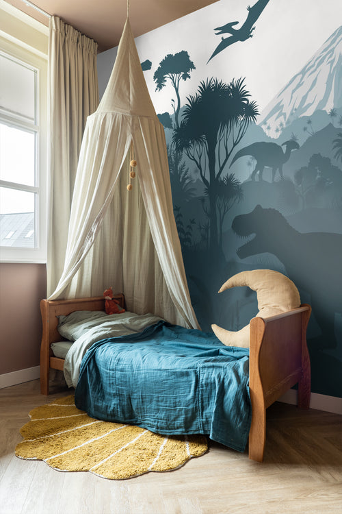 ESTAhome fotobehang dinosaurussen donkerblauw - 300 x 279 cm - 159489