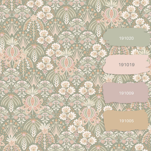 ESTAhome behang vintage bloemen in art nouveau stijl licht vergrijsd groen - 50 x 900 cm - 130969