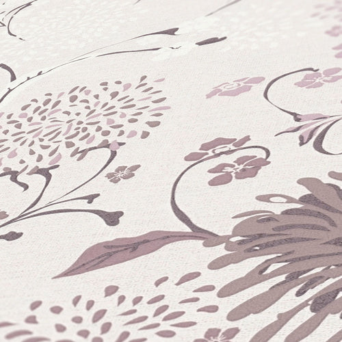 Livingwalls behang bloemmotief wit, lila paars, roze en crème - 53 cm x 10.05 m - AS-389001
