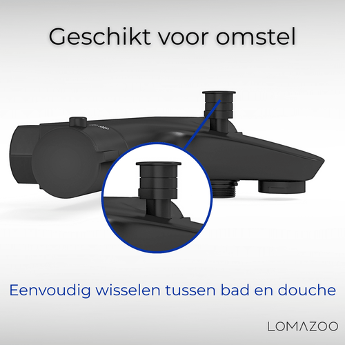 LOMAZOO thermostatische badkraan - mat zwart - 15 cm