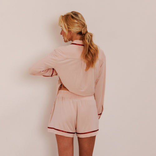 Coco & Cici - TENCEL Pyjama Set Shirt & Short Dames Powder Peach - M