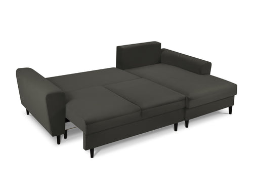 Cosmopolitan Design Converteerbare hoekbank rechts met opbergdoos Kyoto 4-zits, ribfluwelen, zwart - 145x241x88cm