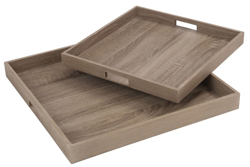 J-Line plateau Vierkant - dienblad - hout - naturel - 2 stuks