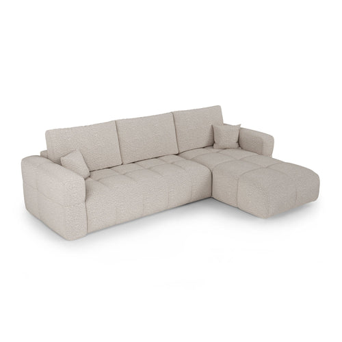 Premium Interiors - Rechthoekige hoekbank met slaapfunctie en opbergruimte VIBE - bouclé-stof beige 286cm