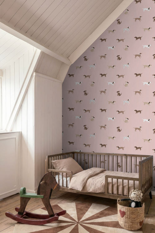 ESTAhome behang honden roze en bruin - 50 x 900 cm - 132021