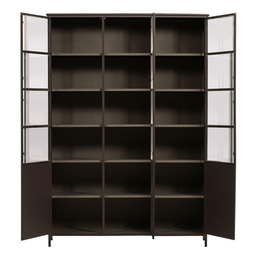 WOOOD xl 3-deurs vitrinekast Exhibit - Metaal - Donkerbruin - 200x140x42