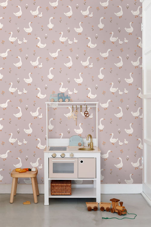 ESTAhome behang schattige ganzen paars - 50 x 900 cm - 131830