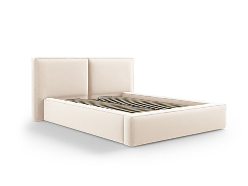 Micadoni Opbergbed met hoofdeinde Jodie 140x200cm, flueel, lichtbeige - 228x194x108cm