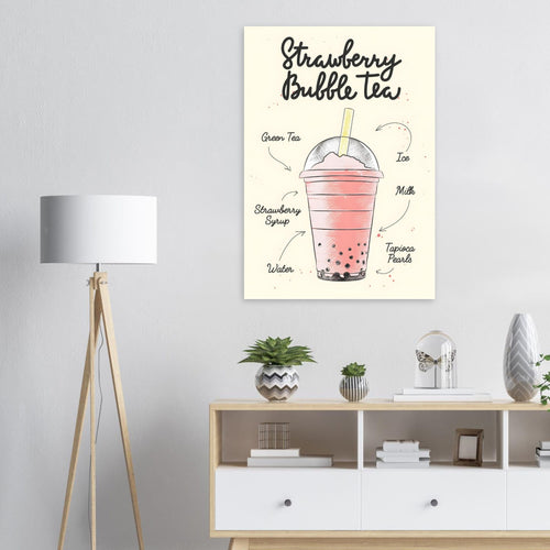 Artfulprints  Strawberry Bubble Tea – Ingrediënten   poster 30x40 cm