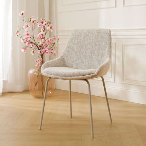 Nolon Nora-Isa Eetkamerstoel Beige Gemêleerd - Stof - Wit Onderstel