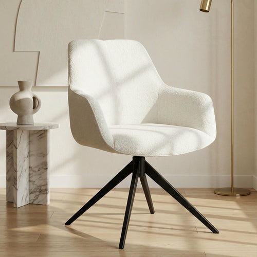 Furnhouse eetkamerstoelen armleuning Helena - Crème wit - Stof (Bouclé) - Set van 2