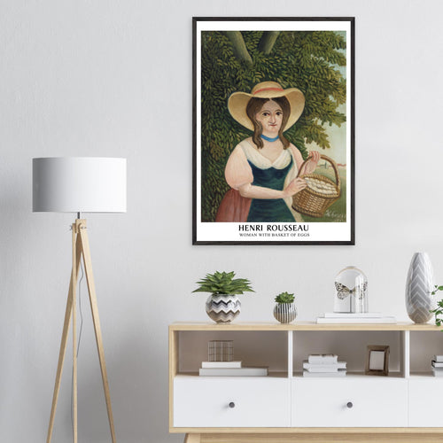 Artfulprints Poster met Lijst Henri Rousseau - Woman with basket of eggs   - A4 21x29.7 cm - Donkergroen